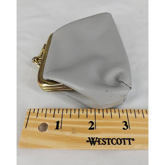 AXIOM GRAY COWHIDE COIN PURSE BRASS KISS LOCK SNAP CLOSURE VINTAGE STYLE - Picture 6 of 8